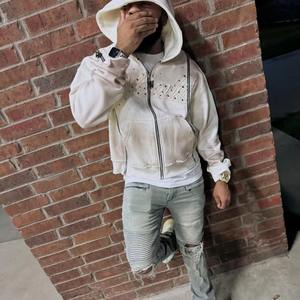 Sweat à capuche complet avec strass pour hommes, délavé à l'acide et fermeture éclair surdimensionnée, sweat à capuche personnalisé avec strass - Product Image 1