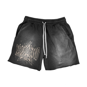 Women 320 GSM Cotton Polyester Acid Wash Black Shorts Puff Print Screen Print Custom Logo Raw Hem women's shorts - Product Image 1