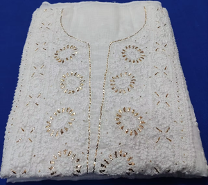 Tissu pour robe Chikankari de créateur avec travail manuel élégant et broderie lourde pour les fêtes traditionnelles et les vêtements ethniques - Product Image 6