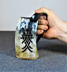 Taza de café de cuerno de buey Premium de estilo religioso vikingo auténtico, diseño de sello al vacío a prueba de fugas, artesanías naturales - Product Image 4