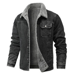 Autumn Winter European American Style <b>Men's</b> <b>Denim</b> <b>Jacket</b> Big Size Fleece Lined Casual Coat with Zipper Closure Warm - Product Image 6