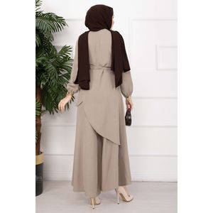 Conjunto de Dos Piezas Aerobin Hijab Casual de Corte Holgado en Tela Crepé Color Visón Oscuro - Product Image 4