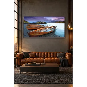 Impresión en Lienzo de Barcos de Madera Fida en la Orilla del Lago al Atardecer Púrpura - Product Image 2