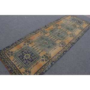 Alfombra Vintage de 3.3x9.7 pies, Alfombra Turca, Alfombra Azul de Lana Marroquí - Product Image 2