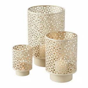 Wholesale Modern Geometric Metal Candle Holder <b>Set</b> Of 3 Decorative Cream Color Cutout Votive <b>Lanterns</b> Tabletop Home Decor Gift - Product Image 1
