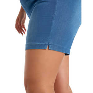 Shorts en jean stretch taille haute bleu clair pour femme, coupe décontractée, poches, respirant, essentiel d'été, jambe droite - Product Image 3