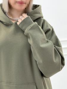 Sweat à capuche à manches longues pour femmes, taille plus, tissu respirant, coupe ample, couleur unie, OEM, sweat à capuche streetwear personnalisé, fournisseur - Product Image 3