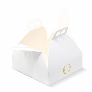 Boîtes à gâteaux personnalisées brillantes blanches avec poignée en matériau recyclé imprimées UV en 1 couleur - Product Image 5