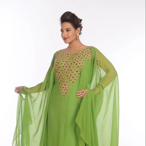Georgette verte brodée zari travail caftans islamiques - Product Image 1