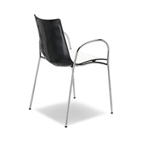 Fauteuil empilable bicolore en polymère avec structure en métal chromé ou anthracite pour restaurant, café, bar, hôtel, salle à manger