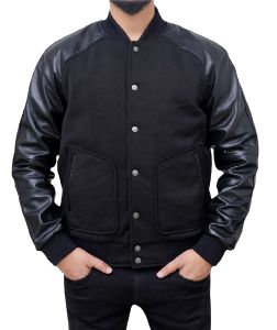 Chaqueta Universitaria de Lona Personalizada al por Mayor OEM, Mangas de Lana y PU, Cuello Acanalado, Logotipo Bordado en la Parte Delantera, Corte de Béisbol, Pedido al por Mayor - Product Image 1