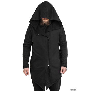 Sudadera con capucha para hombre, negra, larga, estilo urbano, 100% algodón, con cremallera completa, dobladillo curvo, para gimnasio, con logo personalizado, OEM, al por mayor - Product Image 1