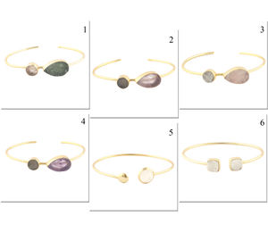 Dainty January Birthstone Natural Raw <b>Rose</b> <b>Quartz</b> & Moonstone Statement <b>Bracelet</b> Gold Plated Double Stone Cuff Bangle <b>Bracelet</b> - Product Image 2