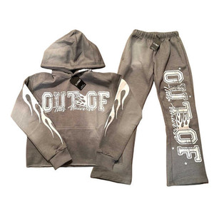 Unisex Acid Wash Jogger y Sudadera con capucha Retro Personalizado Oversized Plain Chándal Color sólido Sudaderas con capucha y Joggers para el invierno - Product Image 4