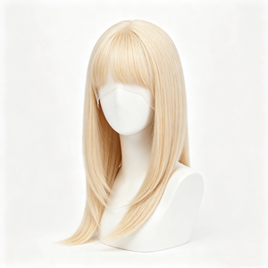 Perruque Lace Front Blonde Lisse en Fibre Synthétique, Ligne de Cheveux Naturelle, Dentelle Transparente, Taille Moyenne - Product Image 1