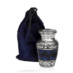 Urna funeraria de cremación de metal de aluminio sólido de color azul recuerdo para cenizas - Product Image 1