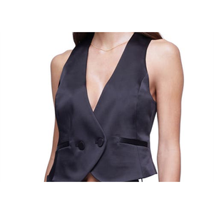 Gilet Imbottito Formale da Donna L'agence, Nero in Raso con Decorazioni Vintage, Chiusura a Bottoni, Taglia Plus, Abbigliamento Esterno Lavorato a Maglia, Taglia 2 - Product Image 2