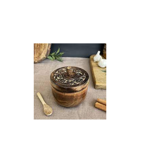 Cuenco de especias de madera y forma redonda de tamaño pequeño para mantener sal de mesa, sales gourmet o condimentos preferidos a precio al por mayor - Product Image 5