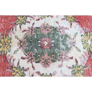 พรมตุรกีขนาด 6x8.6 ฟุต สีแดงเขียวลายจุด ทำจากขนสัตว์ วินเทจ - Product Image 5