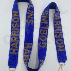 Judson personnalisé or blanc perles de rocaille sac sangles 'Hook Em Horns' accessoire à la mode perlé sac à main sangle - Product Image 3