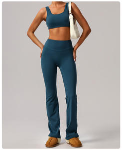 Ropa deportiva de alta intensidad para mujer de secado rápido, traje de yoga transpirable: sujetador + pantalones acampanados ajustados de cintura alta - Product Image 3