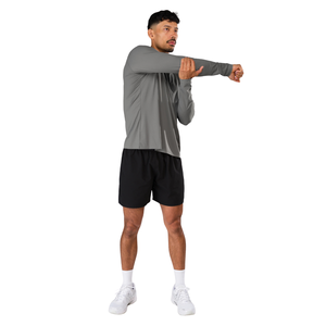 <b>Mens</b> Customized Grey Long Sleeve Crew Neck <b>Silk</b> Screen Fleece Polyester/Cotton T-<b>Shirt</b> Soft Breathable Lightweight Regular Fit - Product Image 4
