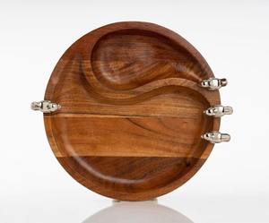 High Standard Round 2 Section Chip & <b>Dip</b> Server with Metal Decorative Birds Modern Unique Vintage Classic Wood Tray - Product Image 3