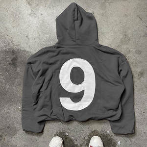 Custom logo Winter Streetwear 100% Cotton Raw Hem Distressed Embroidery Patch Pullover Patchwork No <b>Strings</b> Cut Sew Cropped - Product Image 3