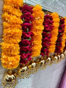 Vibrant Rose <b>Marigold</b> With Ghungaro String For Temple Or Housewarming Decor Handmade Toran For Home Perfect For Diwali Night Gif - Product Image 3