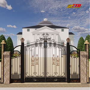 Porte de jardin décorative en fer forgé avec panneaux à volutes et service d'installation de portail pour entrée résidentielle ou de villa - Product Image 2