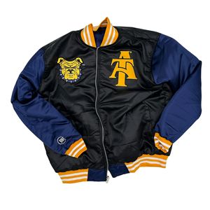 Personnalisé pour A & T Aggies Bulldog Varsity Bomber Jacket Hommes Femmes Peau de Mouton Respirant Tricoté Tissu Peigné Haut - Product Image 1