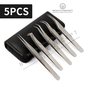 Juego de 5 Pinzas para Extensión de Pestañas Plateadas Hechas a Mano, las Más Vendidas, del Mejor Proveedor, de Beauty Concept International - Product Image 2