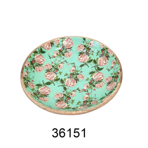 Best <strong>Quality</strong> Flower <strong>Printed</strong> <strong>Serving</strong> Plate Green Enameled Food Server Plate Round Natural Wood Enamel Coated <strong>Tray</strong> for Sale - Product Image 1