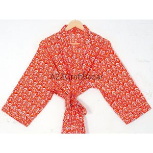 Hecho a mano de algodón indio Maxi vestido Floral impreso estilo Kantha Kimono Premium Albornoz ropa de dormir térmica al por mayor primavera - Product Image 3