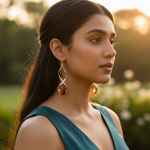 Boucles d'oreilles pendantes en argent sterling 925 pour femmes, hypoallergéniques, sans nickel, avec pierres précieuses citrine et fermeture à crochet - Product Image 1