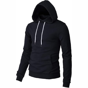 JET <b>BLACK</b> COMFORT CONTRAST DRAWSTRINGS ULTRA OFT <b>FLEECE</b> SLIM SILHOUETTE KANGAROO POCKET - Product Image 2
