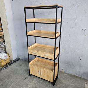 Bibliothèque contemporaine de style industriel en métal et bois de caoutchouc pour salon, chambre et hôtel - Product Image 5