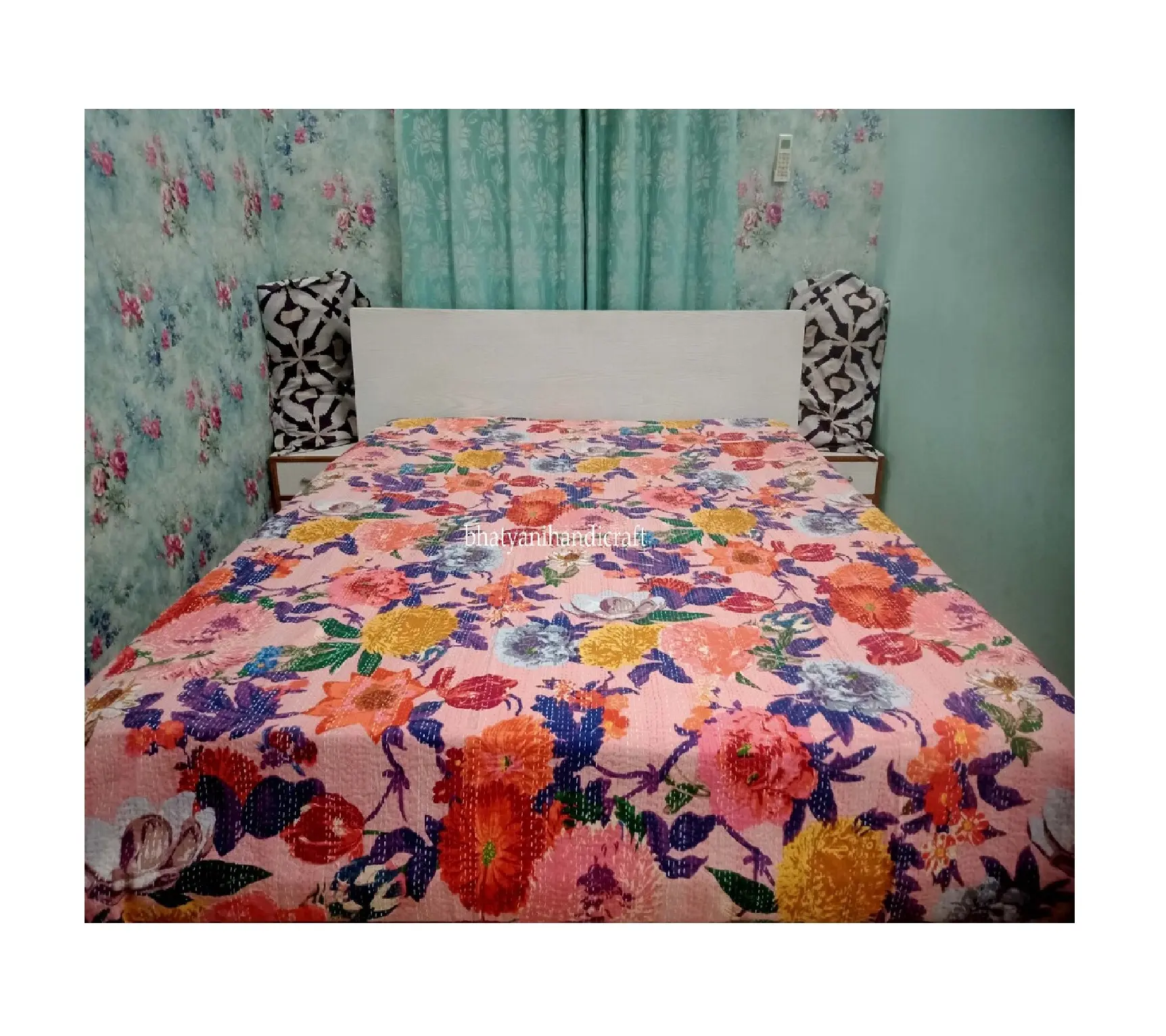 الأكثر مبيعًا لحاف مقاس كينج قطن كلاسيكي مطبوع عليه أزهار كيانتا مخيط يدويًا أغطية سرير ومفارش سرير