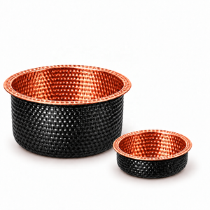 Ensemble de bols de pédicure et de manucure en cuivre martelé rond avec fonction de massage, extérieur noir, intérieur doré, pour salon de manucure, spa pour les pieds - Product Image 1