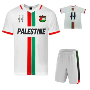 2026 Conjunto de camiseta de fútbol de Palestina Uniforme de fútbol al por mayor en blanco negro con posición de logotipo frontal de raya central verde roja - Product Image 1