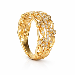 Anillo de Boda Vintage Art Deco de Varias Hileras en Oro Sólido de 10K y 14K con Diamantes de Laboratorio, Diseño Inspirado en Hojas, Anillo Apilable de Eternidad - Product Image 3