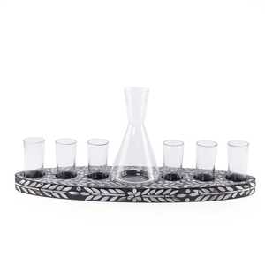 Juego de Decoración para el Hogar con Jarra Ovalada de Cristal con Incrustaciones de Nácar y Bandeja de Bambú en Color Crema Marrón, a Bajo Precio - Product Image 5