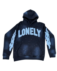 Logo personnalisé fabriqué en usine strass délavé à l'acide Denim en détresse sweat à capuche brodé hiver Streetwear sweat à capuche pour unisexe - Product Image 1