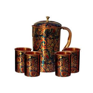 Carafe en cuivre pur à motif imprimé avec ensemble de verres – Vaisselle élégante pour la promotion - Product Image 3