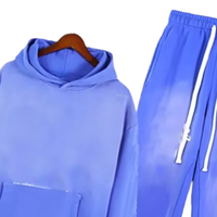 Ensemble de survêtement bleu délavé à l'acide pour homme, sweat-shirt polaire oversize et pantalon de jogging évasé, 100% coton, style streetwear