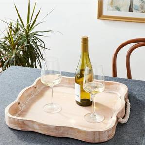 Bandejas de madera hechas a mano de alta calidad Bandeja de madera de mango para servir y decoración Uso Bandeja de forma redonda irregular con asas de cuentas - Product Image 5