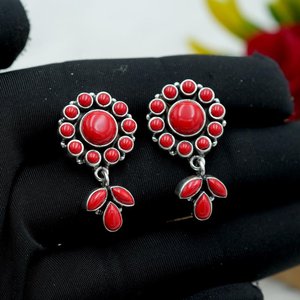 Pendientes bohemios de Plata de Ley 925 hechos a mano, joyería de Coral Natural, regalo para niña/mujer, moda y único - Product Image 4
