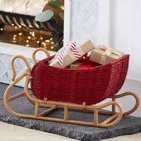 Nouveauté Noël rouge rotin traîneau panier de rangement pour la décoration de la maison noël produits en gros articles cadeaux décoratifs
