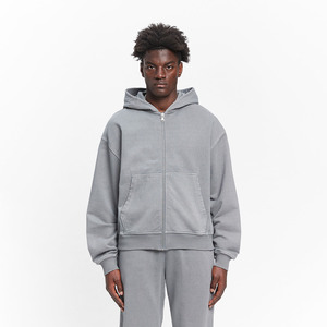Sudadera con capucha personalizada Vintage Wash Heavyweight 100% algodón Color sólido Cremallera de gran tamaño para hombres y mujeres Streetwear para invierno - Product Image 1
