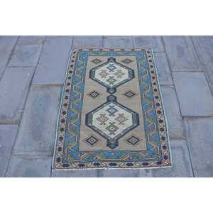 Alfombra Turca Vintage de 2.5x3.6 pies, Alfombra Pequeña de Lana Azul Ombré - Product Image 1